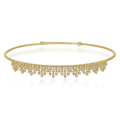 14K Yellow Gold Diamond Clusters Bujukan Beaded Choker Necklace