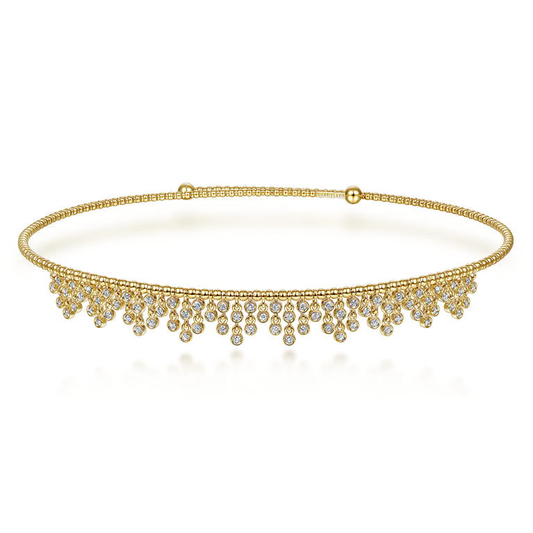 14K Yellow Gold Diamond Clusters Bujukan Beaded Choker Necklace - 1.25 ct - Shot 1
