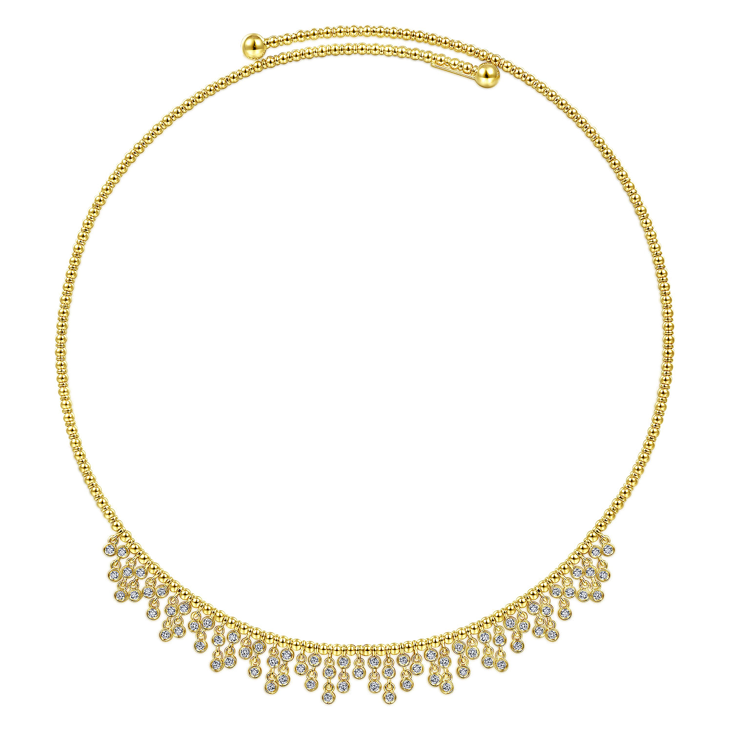 14K Yellow Gold Diamond Clusters Bujukan Beaded Choker Necklace - 1.25 ct - Shot 2