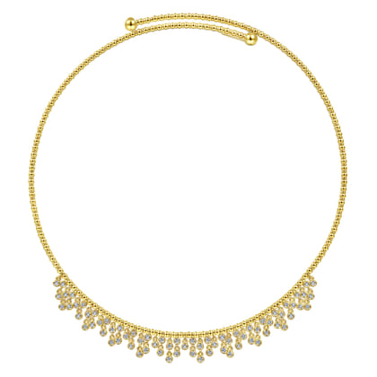 14K Yellow Gold Diamond Clusters Bujukan Beaded Choker Necklace