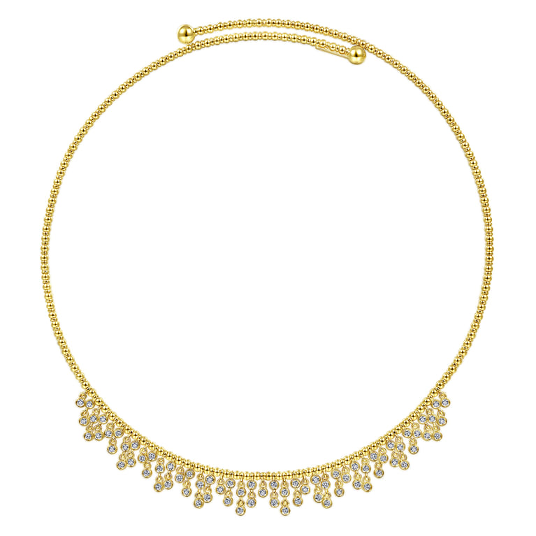 14K Yellow Gold Diamond Clusters Bujukan Beaded Choker Necklace - 1.25 ct - Shot 2