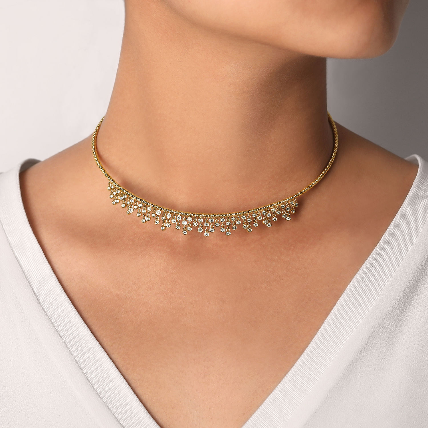 14K Yellow Gold Diamond Clusters Bujukan Beaded Choker Necklace - 1.25 ct - Shot 3
