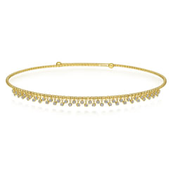 14K Yellow Gold Diamond Clusters Bujukan Beaded Choker Necklace 