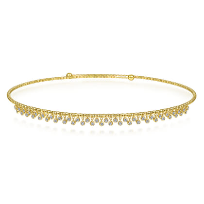 14K Yellow Gold Diamond Clusters Bujukan Beaded Choker Necklace