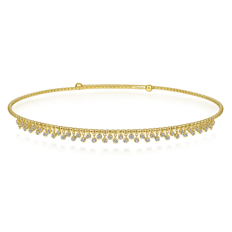 14K Yellow Gold Diamond Clusters Bujukan Beaded Choker Necklace - 1 ct - Shot 1