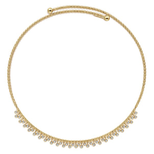 14K Yellow Gold Diamond Clusters Bujukan Beaded Choker Necklace