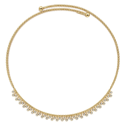 14K Yellow Gold Diamond Clusters Bujukan Beaded Choker Necklace