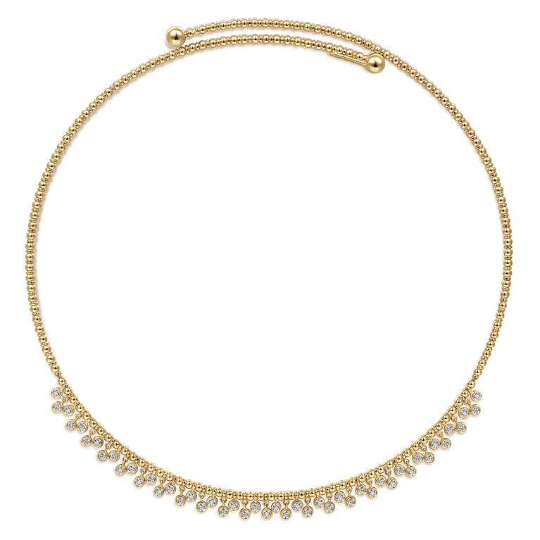 14K Yellow Gold Diamond Clusters Bujukan Beaded Choker Necklace - 1 ct - Shot 2