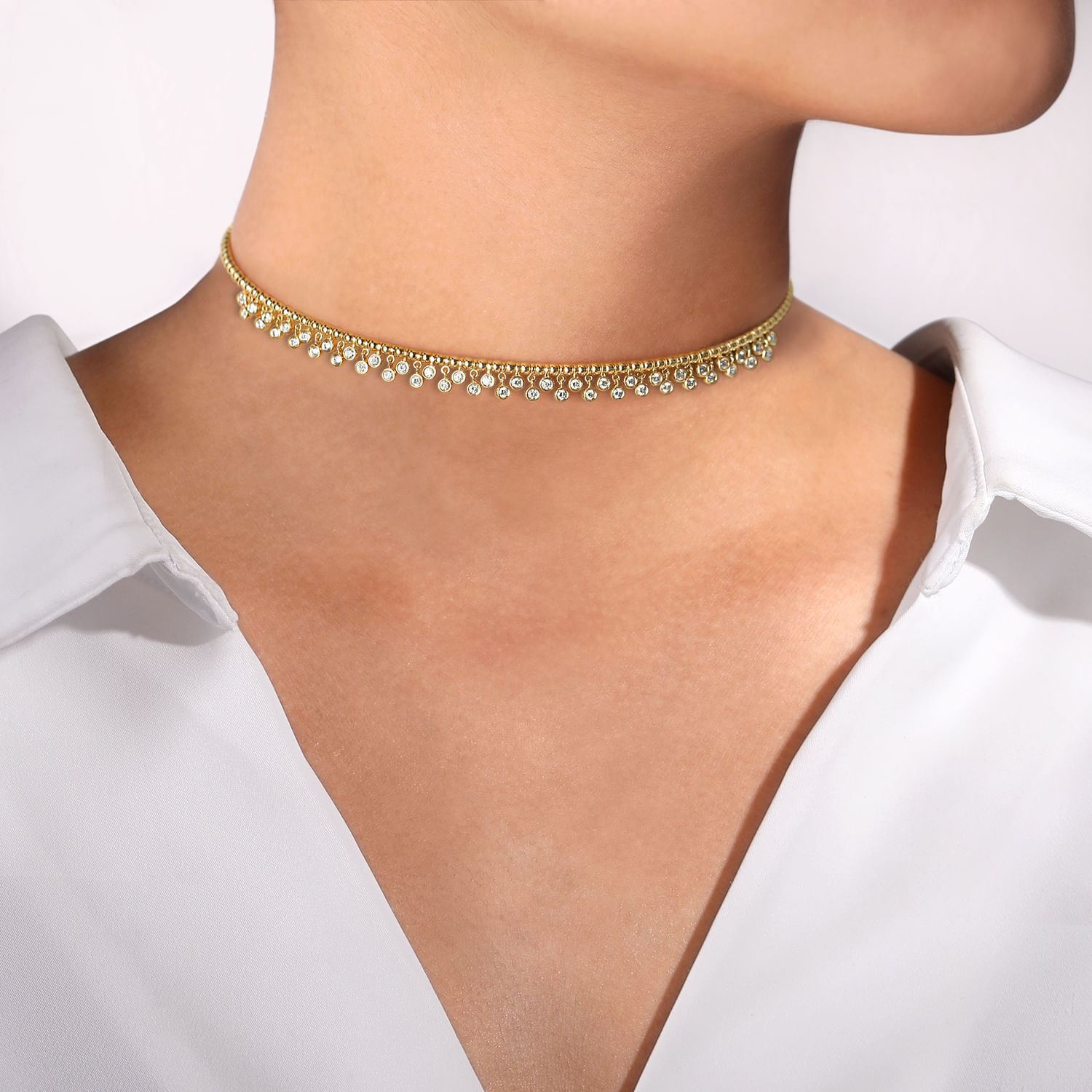 14K Yellow Gold Diamond Clusters Bujukan Beaded Choker Necklace