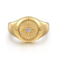 14K Yellow Gold Diamond Compass Signet Ring