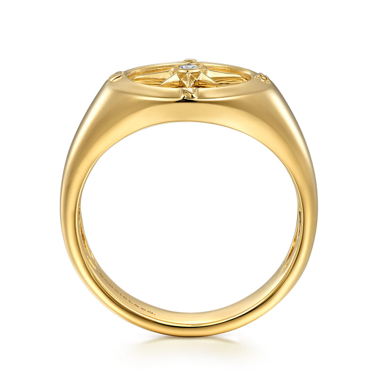 14K Yellow Gold Diamond Compass Signet Ring - 0.05 ct - Shot 2