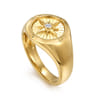 14K Yellow Gold Diamond Compass Signet Ring - 0.05 ct