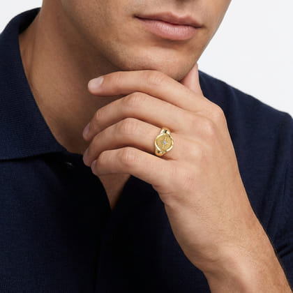 14K Yellow Gold Diamond Compass Signet Ring