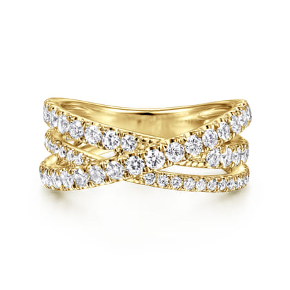 14K Yellow Gold Diamond Criss Cross Ring