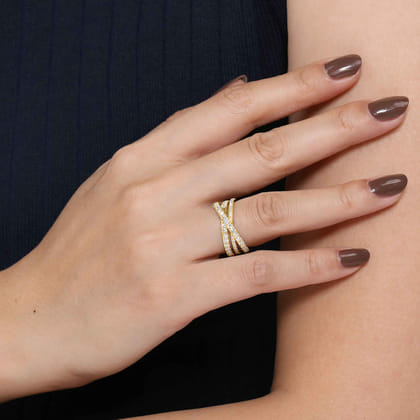 14K Yellow Gold Diamond Criss Cross Ring