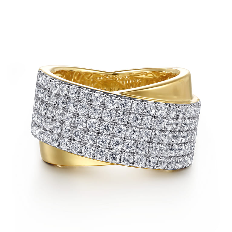 14K Yellow Gold Diamond Criss Cross Ring - 1.7 ct - Shot 1