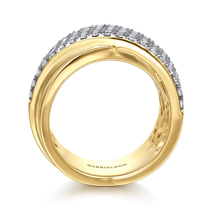 14K Yellow Gold Diamond Criss Cross Ring