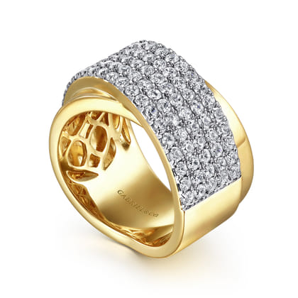 14K Yellow Gold Diamond Criss Cross Ring