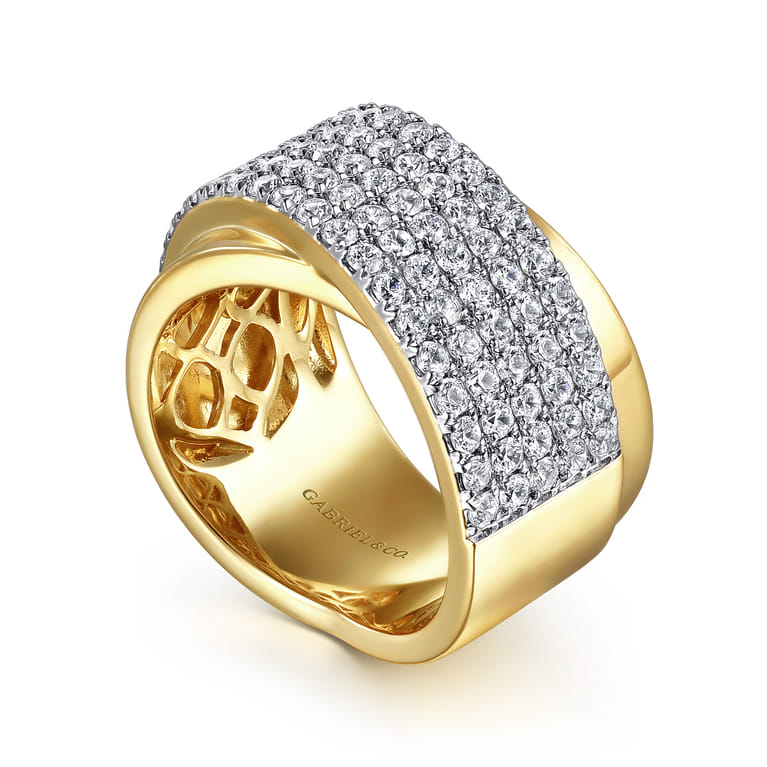 14K Yellow Gold Diamond Criss Cross Ring - 1.7 ct - Shot 3