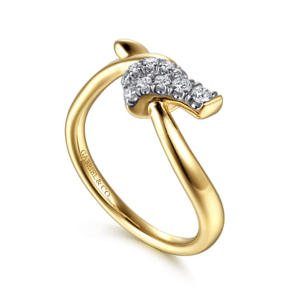 14K Yellow Gold Diamond Criss Cross Ring