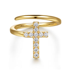 14K Yellow Gold Diamond Cross Bypass Ring