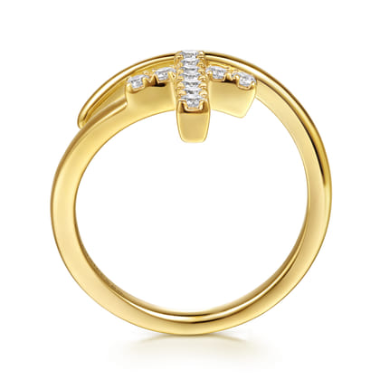 14K Yellow Gold Diamond Cross Bypass Ring
