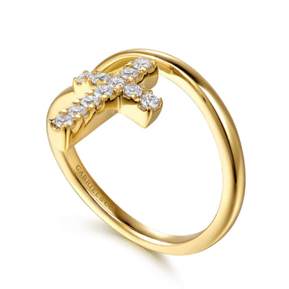 14K Yellow Gold Diamond Cross Bypass Ring