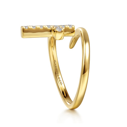 14K Yellow Gold Diamond Cross Bypass Ring