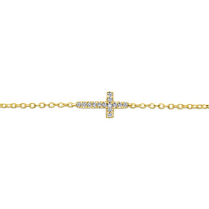 14K Yellow Gold Diamond Cross Chain Bracelet