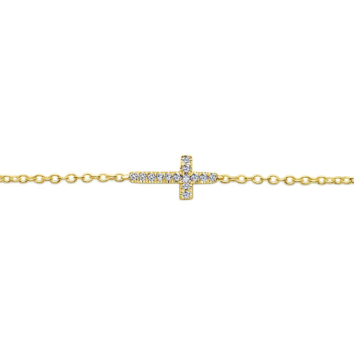 14K Yellow Gold Diamond Cross Chain Bracelet - 0.07 ct - Shot 2