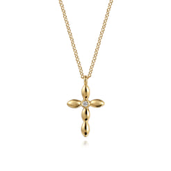 14K Yellow Gold Diamond Cross Necklace 0.02ct
