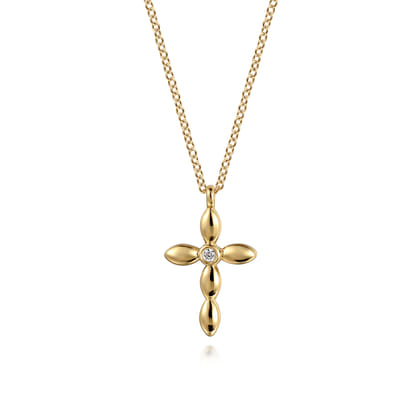 14K Yellow Gold Diamond Cross Necklace 0.02ct