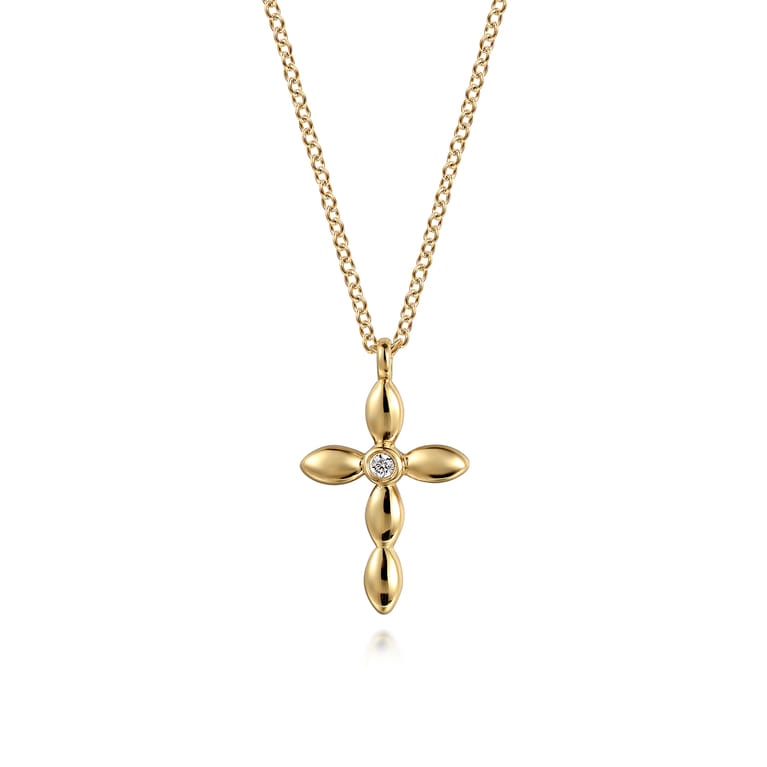 14K Yellow Gold Diamond Cross Necklace 0.02ct - 0.02 ct - Shot 1