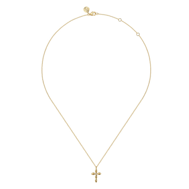 14K Yellow Gold Diamond Cross Necklace 0.02ct - 0.02 ct - Shot 2