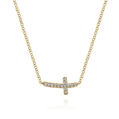 14K Yellow Gold Diamond Cross Necklace 0.07ct