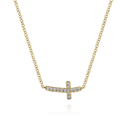 14K Yellow Gold Diamond Cross Necklace 0.07ct