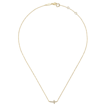 14K Yellow Gold Diamond Cross Necklace 0.07ct