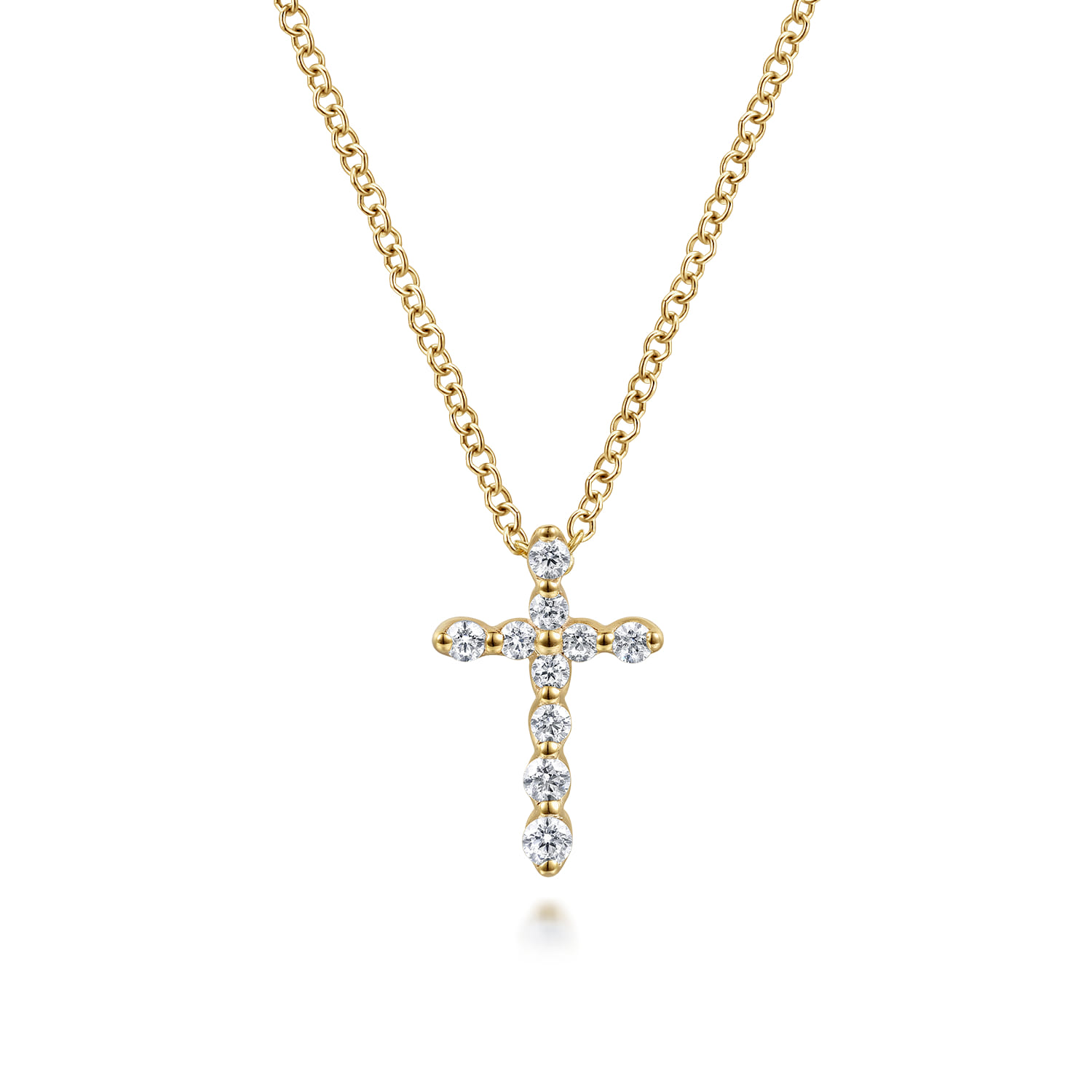 14K Yellow Gold Diamond Cross Necklace - 0.16 ct - Shot 1