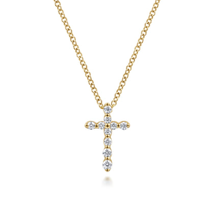 14K Yellow Gold Diamond Cross Necklace