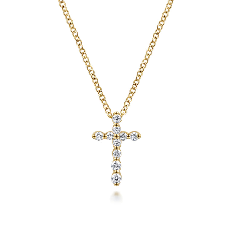 14K Yellow Gold Diamond Cross Necklace - 0.16 ct - Shot 1