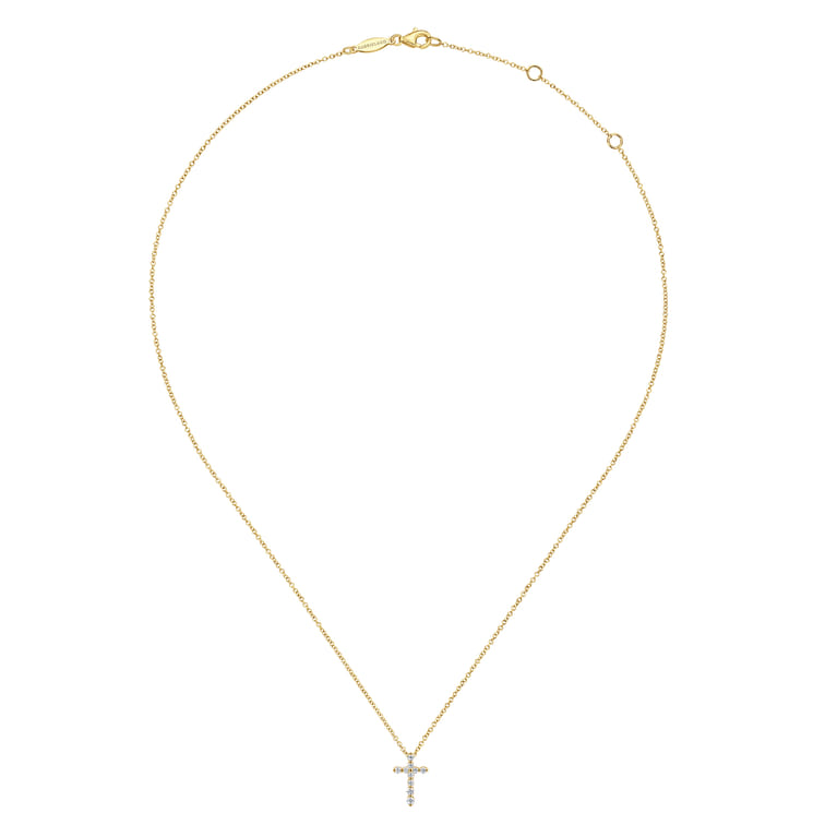 14K Yellow Gold Diamond Cross Necklace - 0.16 ct - Shot 2