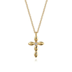 14K Yellow Gold Diamond Cross Necklace