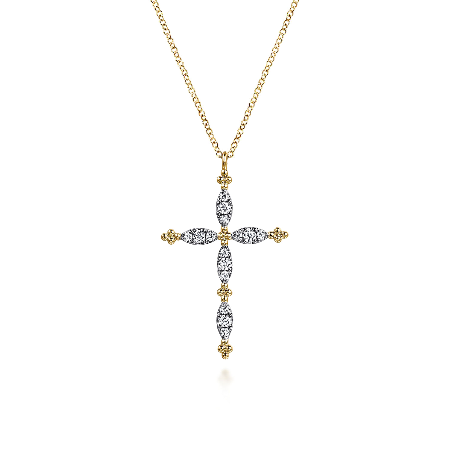 14K Yellow Gold Diamond Cross Pendant Necklace-Bujukan