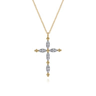 14K Yellow Gold Diamond Cross Pendant Necklace-Bujukan
