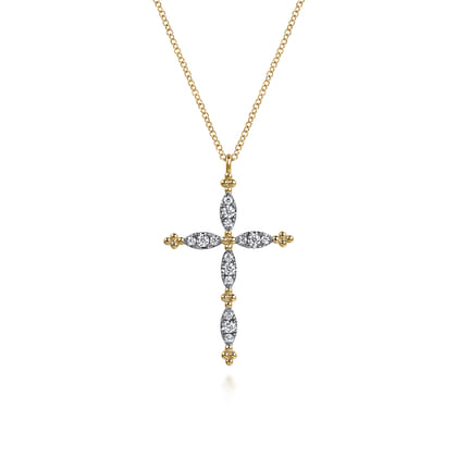 14K Yellow Gold Diamond Cross Pendant Necklace-Bujukan