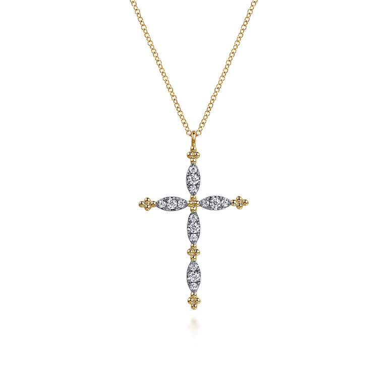 14K Yellow Gold Diamond Cross Pendant Necklace-Bujukan - 0.35 ct - Shot 1