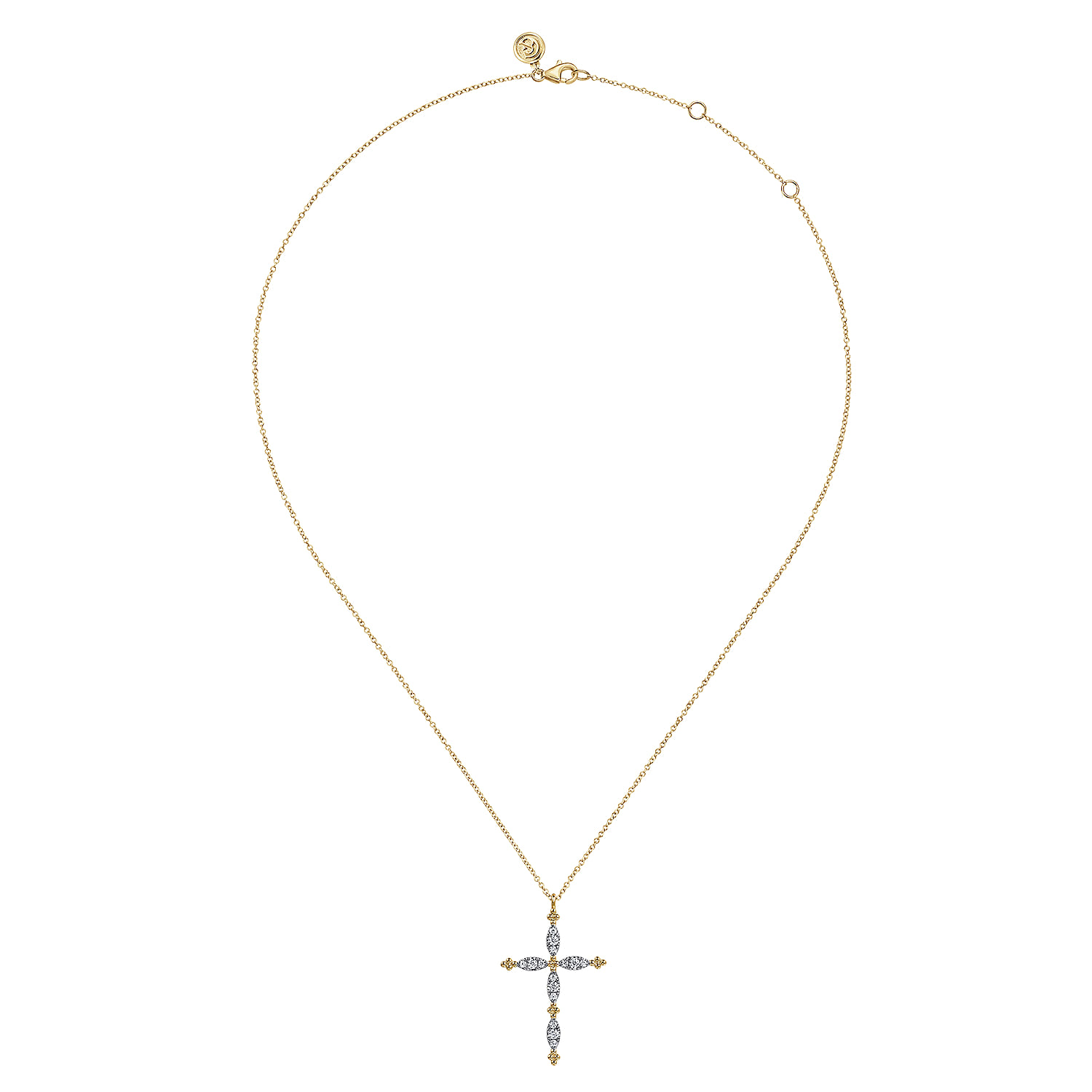 14K Yellow Gold Diamond Cross Pendant Necklace-Bujukan