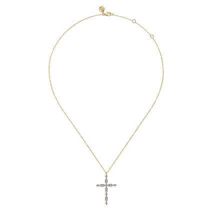 14K Yellow Gold Diamond Cross Pendant Necklace-Bujukan