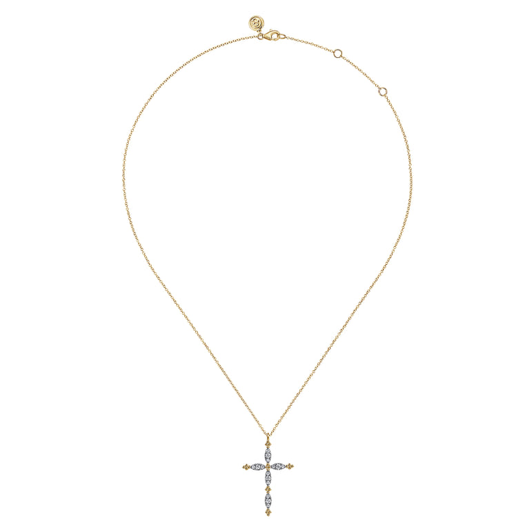 14K Yellow Gold Diamond Cross Pendant Necklace-Bujukan - 0.35 ct - Shot 2