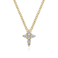 14K Yellow Gold Diamond Cross Pendant Necklace